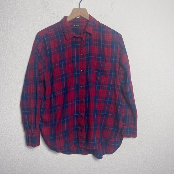 Madewell Edina Oversized Boyshirt Plaid Red Blue Button Front Shirt Women’s M - Picture 6 of 12